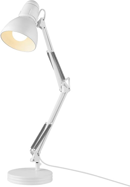 GLOBE Electric 52024 28" Swing Arm Architect Desk Lamp, Matte White, Rotary Switch on Shade, Partially Adjustable Arm, Modern Lighting for Bedroom or Office, Timeless, Indoor Lights(Pack of 2)
