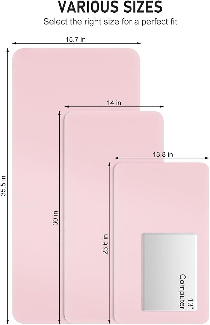 Desk Pad, 23.6" x 13.8" PU Leather Non-Slip Desk Mat Large Mouse Pad for Desktop, Waterproof Laptop Computer Writing Mat for Office, Home, Work, Gaming, Light Pink