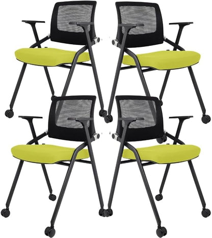 4 Pack Foldable Office Chairs with Wheels, Mesh Back, Arms and Portable - Folding Office Chairs for Conference Room Chair, Office Guest & Reception & Meeting Chair - (Green) 300 lbs.