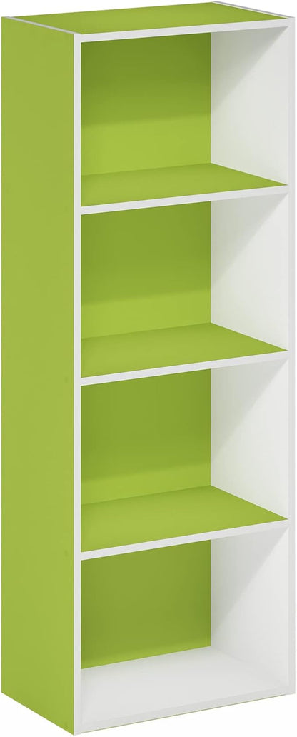 Furinno Luder Bookcase / Book / Storage, 4-Tier, Green/White