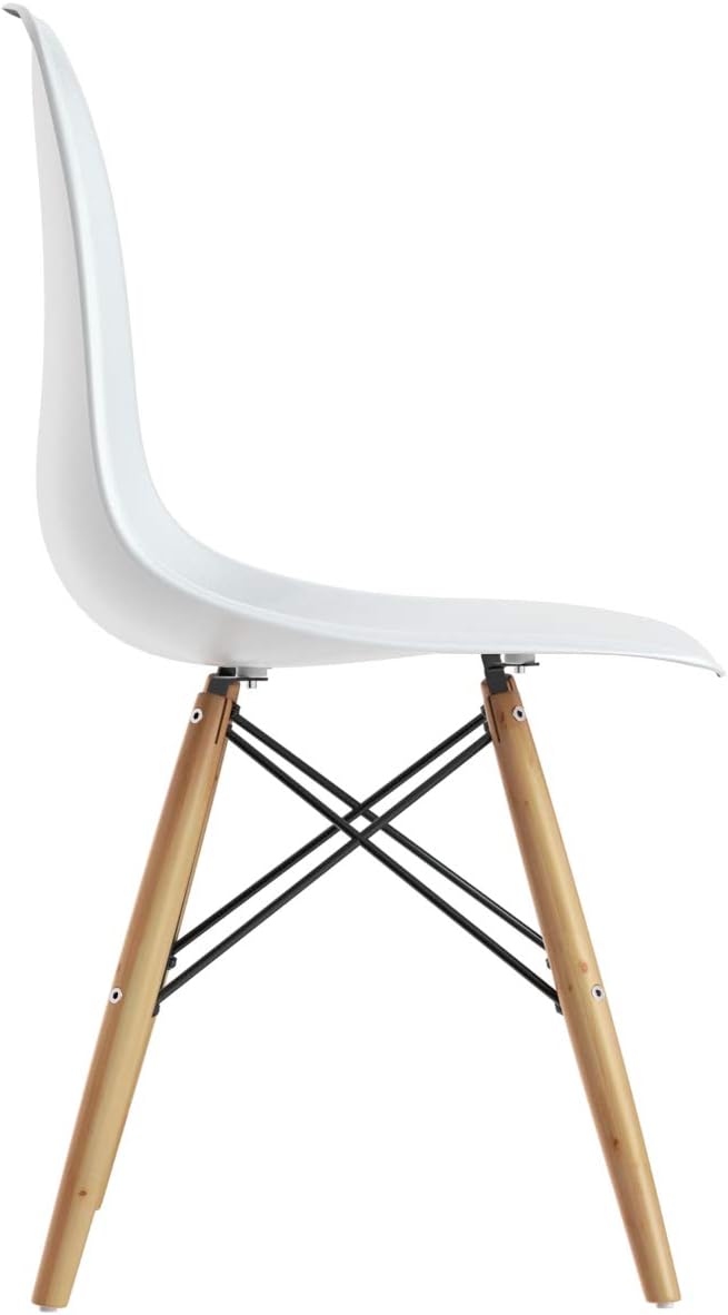 Giantex Dining Chairs Set of 2 White, Pre Assembled Mid Century Modern Dining Chairs with Wood Legs, Armless Kitchen Chairs, Plastic Dining Side Chair for Dining Room, Kitchen, Living Room