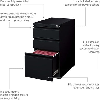 Hirsh 15" W 3 Drawer Desk Pedestal, Black, Letter 18575-1 Each