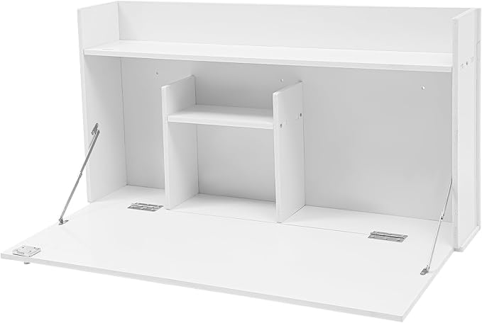 Wall Mounted Desk Multifunctional Fold Down Laptop Computer Table Writing Workstation with Storage Compartments Space Saving for Home Office (White)