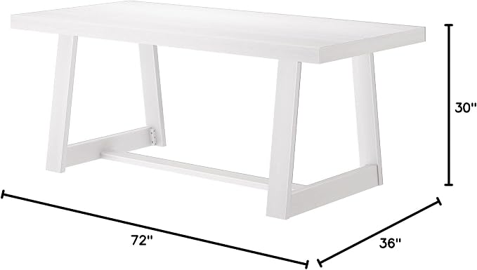 Plank+Beam 72 Inch Farmhouse Dining Table, Solid Wood Rustic Kitchen Table, Large Wooden Rectangular Dinner Table for Dining Room, Home Office, Living Room Furniture, Easy Assembly, White Wirebrush