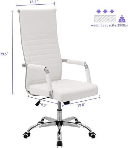 VICTONE Ribbed Office Chair High Back PU Leather Executive Conference Chair Adjustable Swivel Chair (White)
