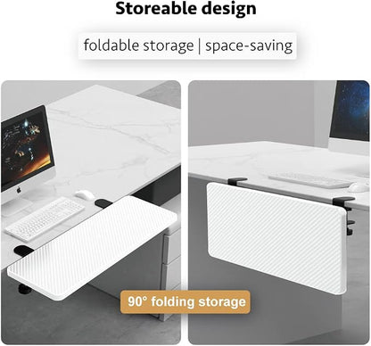Ergonomics Desk Extender Tray, Suitable for Office. Foldable, Punch-Free Clamp on.Computer Keyborad Tray, Desk Extension Board (29.53"*9.45"(75cm*24cm), White Carbon Fiber)…