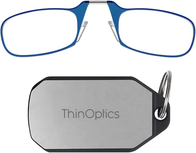 ThinOptics unisex adult Keychain Case + Reading Glasses, Blue, 44 mm US