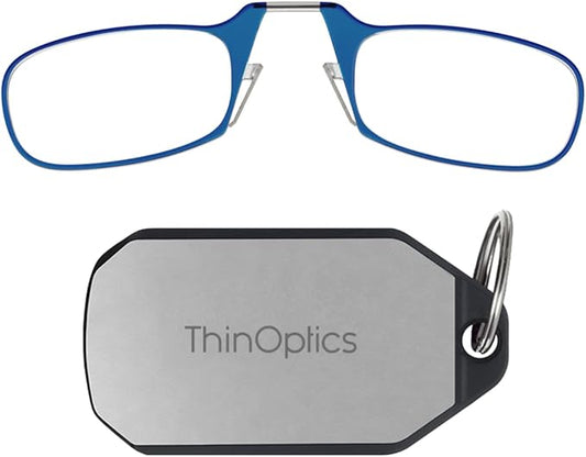 ThinOptics unisex adult Keychain Case + Reading Glasses, Blue, 44 mm US
