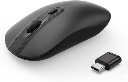 cimetech Type C Mouse, USB C Slim Wireless Mice Less Noise for MacBook Air/Pro, 2.4G Cordless Computer Mice with 3 Adjustable DPI for Mac, Laptop, Desktop, PC (Type-C Black)