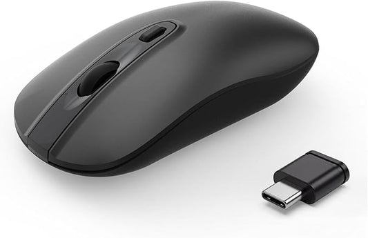 cimetech Type C Mouse, USB C Slim Wireless Mice Less Noise for MacBook Air/Pro, 2.4G Cordless Computer Mice with 3 Adjustable DPI for Mac, Laptop, Desktop, PC (Type-C Black)