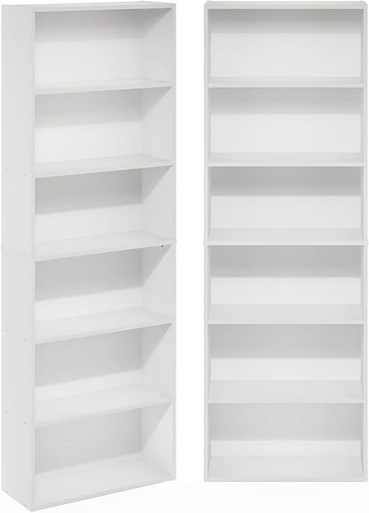 Furinno Jaya Book Shelf Set of 2, 6-Tier Bookshelf, Bookcase, 9.5 x 24.6 x 71, for Home Office, Living Room, White