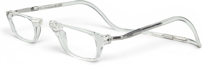 Clic Magnetic Reading Glasses - Adjustable Neck Hanging Readers - Secure Fit with Rigid Headband - Original Expandable (M-XL, Clear, 1.25)