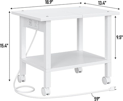TUTOTAK 2 Tier Printer Stand, Rolling Printer Cart with Power Outlets and USB Ports, Mobile Printer Table with Wheels, for Under Desk, Office, Home, White PS01BW001P