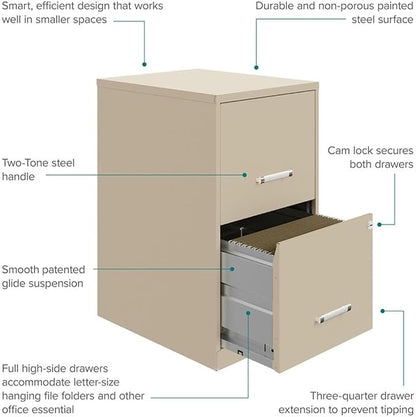 Scranton & Co Set of 2 18" D 2-Drawers Metal File Cabinet in Putty/Beige