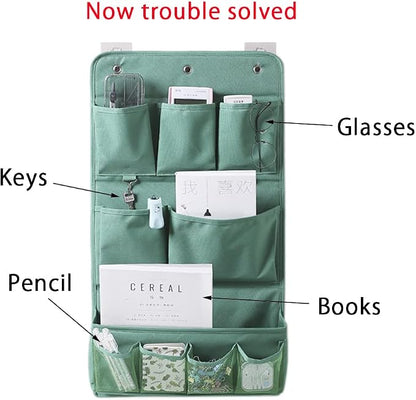 Hanging Organizer with Pockets – Wall & Door Storage Bag with 3 Sticky Hooks – Hanging Storage Organizer for Bathroom, Bedroom, Closet, Dorm, Washing Table (3Layer, Green)