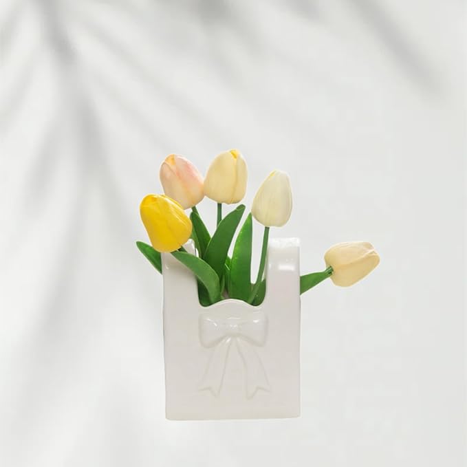 Ceramic Paint Brush Holder, Countertop Organizer,Ceramic T-shirt Bag Sharp Paint Brush Holder (White)