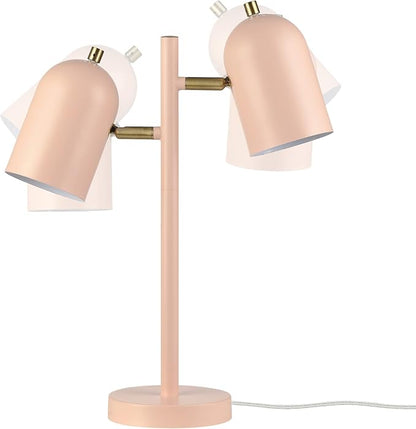 Globe Electric 30290 19" 2-Light Desk Lamp, Matte Pink, Brass Accents, 2.1A USB Port, On/Off Rotary Switch on Each Shade, Reading Light, Dorm Room Essentials, Lamps for Living-Room, Office Décor
