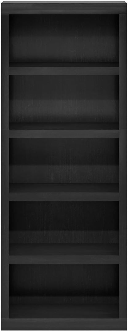 Furinno Rail Book Shelf, 5-Tier Bookshelf with Open Shelf, Bookcase with Classic Style Edges, 10 x 24.6 x 63.5, for Organization and Storage, for Living Room, Bedroom, Home Office, Blackwood