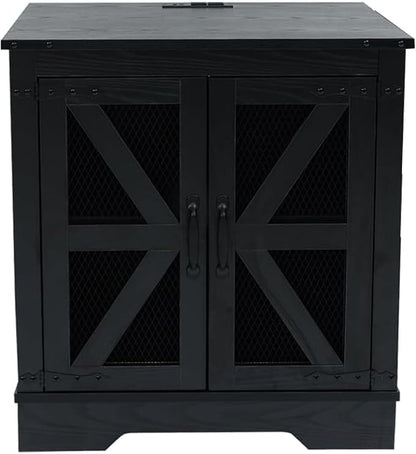 Farmhouse End Table Set with Charging Station, Black Living Room Tables with Hidden Storage, Rustic Wood Furniture for Home and Office
