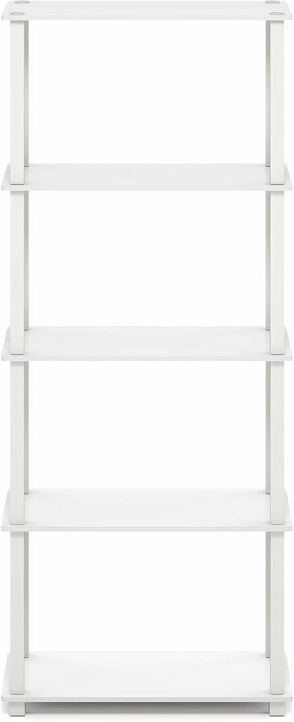 Furinno Turn-S-Tube Book Shelf, 5-Tier Toolless Storage Shelves with Square Tubes, Shelving Unit for Organization and Storage for Living Room, Home Office, White