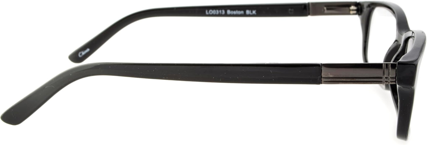 Foster Grant Men's Boston Rectangular Reading Glasses, Black/Transparent, 54 mm