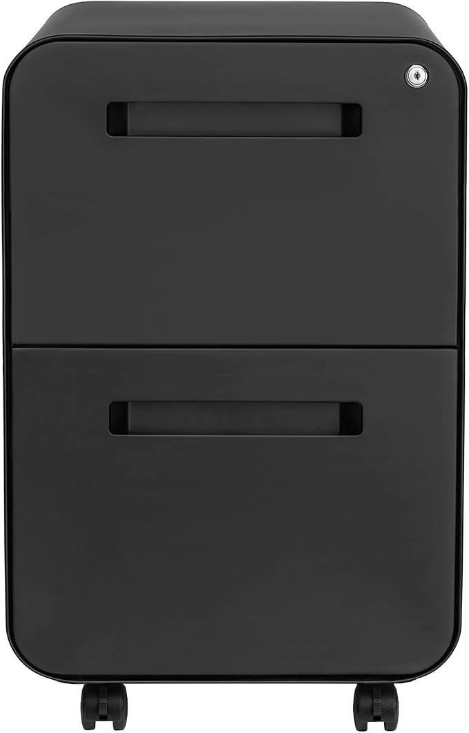 Laura Davidson Furniture Stockpile 2 Drawer Mobile File Cabinet with Lock - Under Desk Metal Filing Cabinet, Legal/Letter File Folders, Wheels and Stationary Feet, Pre-Assembled, Black