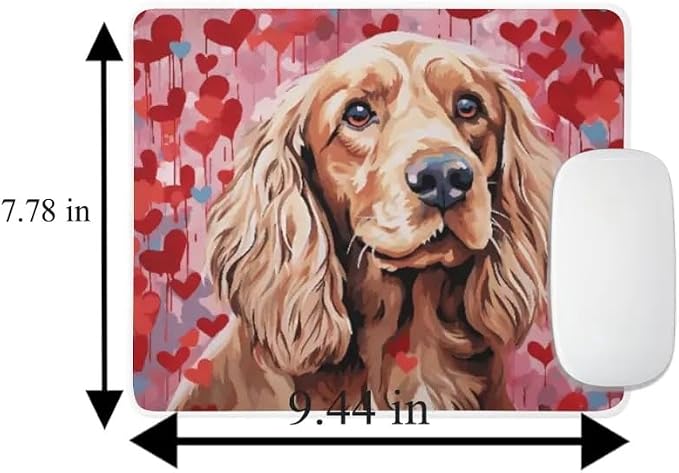 Cocker Spaniel Mouse Pad Dog with Red Hearts Pattern Non-Slip Rubber Mouse Pad Puppy in Love Mouse Pad for Home Office Work Desk Computer Desktop Laptop for Dog Lovers