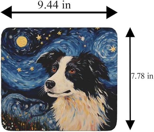 Tubbie Prints Starry Night Dog Mouse Pad for Computer Laptop Home Office Gaming Working Desk Desktop Accessories Non-Slip Rubber Mouse Pad for Dog Lovers (Border Collie)