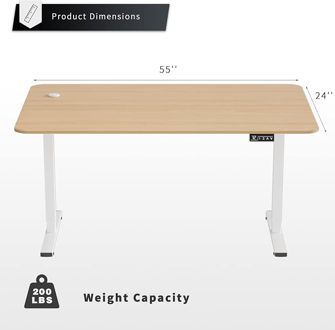 YESHOMY Height Adjustable Electric Standing Desk, 55 inch Computer Table, Home Office Workstation, White Leg/Natural Top