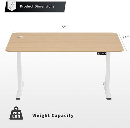 YESHOMY Height Adjustable Electric Standing Desk, 55 inch Computer Table, Home Office Workstation, White Leg/Natural Top