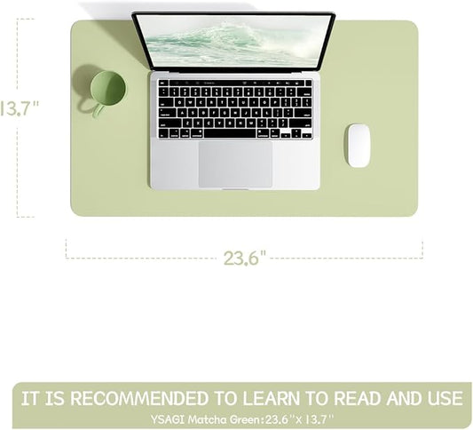 YSAGi Non-Slip Leather Desk Pad, Waterproof Laptop Computer Desk Keyboard Mat, Table Protector Blotter Mat, Large Mouse Pad for Office/Work/Home/Decor(Matcha Green, 23.6" x 13.7")