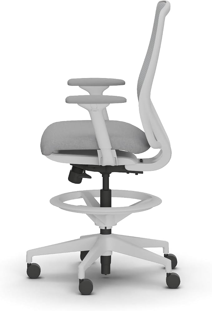 HON Nucleus Task Stool, Ergonomic Office Chair, Home Office Desk Chairs, Synchro-Tilt with Seat Slider, Adjustable Footring, Height-Width Adjustable Arms, Fog Mesh, White Frame, Aspen