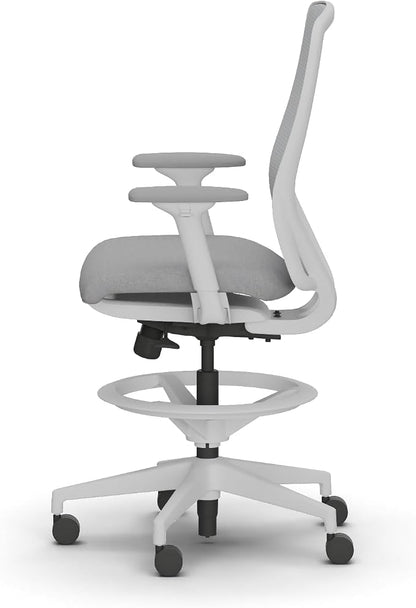 HON Nucleus Task Stool, Ergonomic Office Chair, Home Office Desk Chairs, Synchro-Tilt with Seat Slider, Adjustable Footring, Height-Width Adjustable Arms, Fog Mesh, White Frame, Aspen
