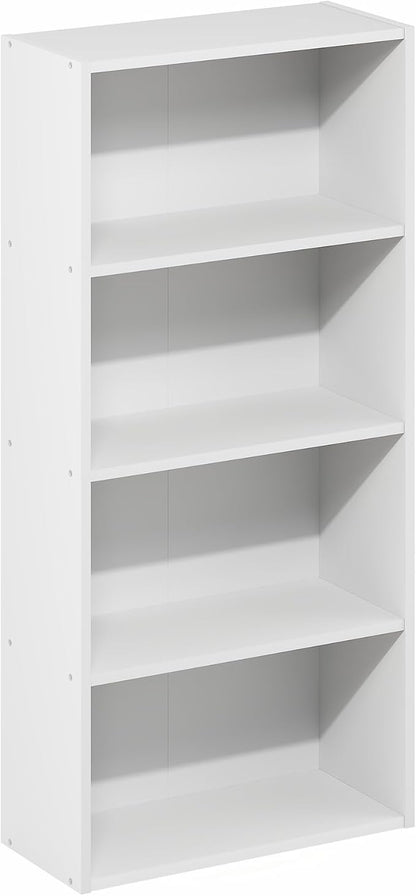 Furinno Basic Book Shelf, 4-Tier Bookcase with Open Shelf, Bookshelf, Cube Storage Organizer, 7 x 17 x 35, for Living Room, Bedroom, Home Office, White