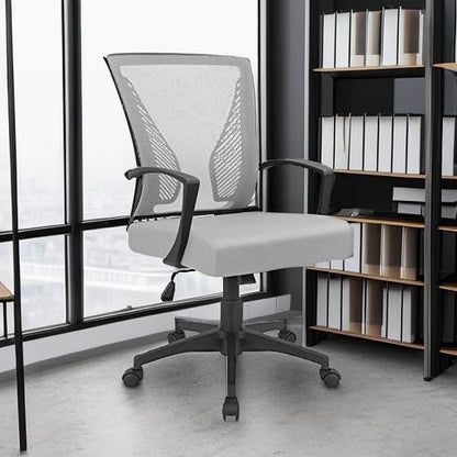 Furmax Office Chair Ergonomic Computer Desk Mesh Chair Mid Back Swivel Lumbar Support with Armrest (1, Gray)