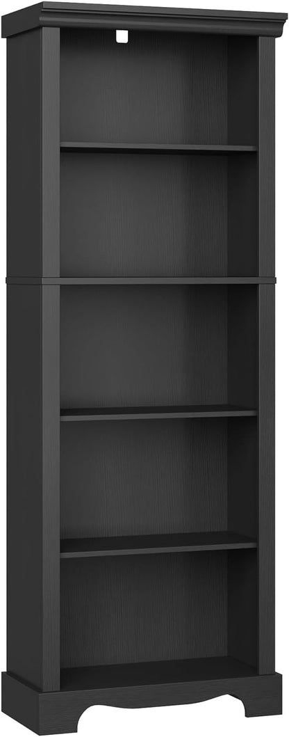 5-Tier Bookshelves and Bookcases, 61.1 inch Tall Bookshelf with Ample Storage Space, Wooden Bookcase, Modern Bookshelf for Study Room, Living Room, Home Office, Bedroom (Black)