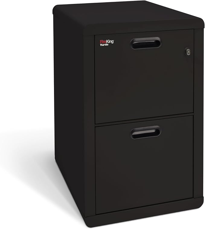 FireKing Turtle Contour - 2 Drawer Fire Safe File Cabinet with Key Lock - 1 Hour Fire Rated, UL Rated & Water Resistant Home Safe - Made in the USA Legal & Letter Filing Cabinet - Black