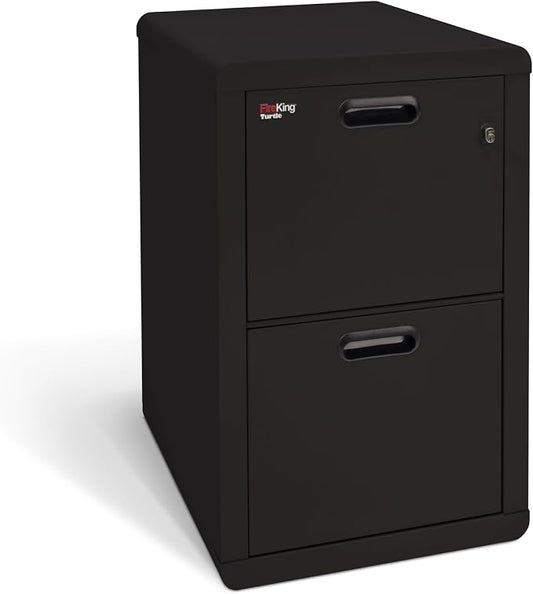 FireKing Turtle Contour - 2 Drawer Fire Safe File Cabinet with Key Lock - 1 Hour Fire Rated, UL Rated & Water Resistant Home Safe - Made in the USA Legal & Letter Filing Cabinet - Black