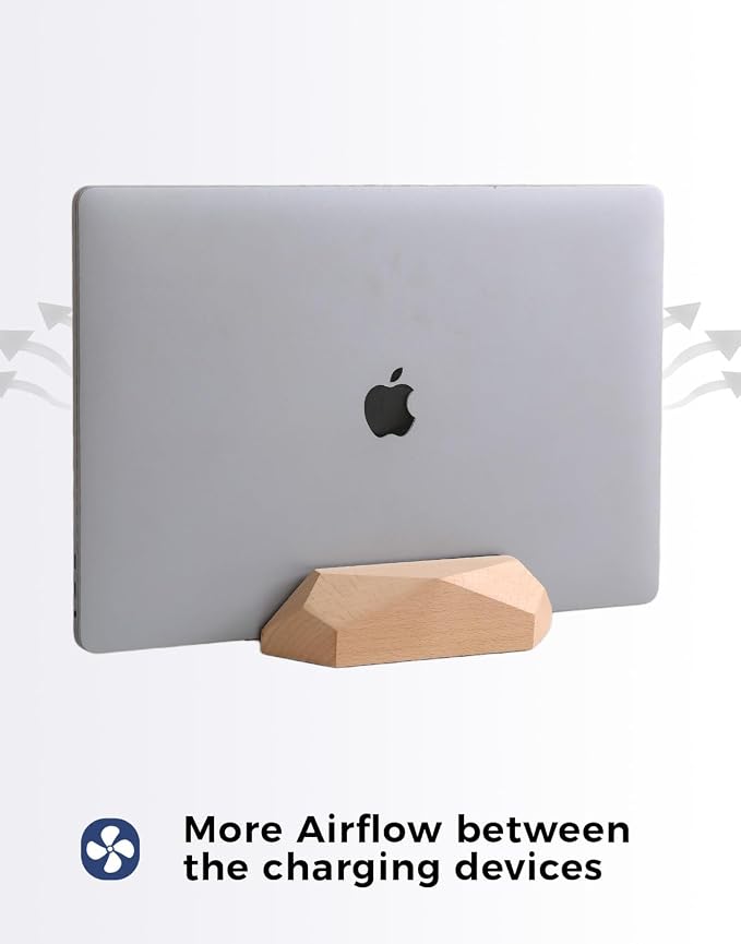 Adjustable Vertical Laptop Stand, MacBook Holder Wood Stand, Wooden Laptop Stand, Vertical Laptop Holder for Desk, Width Adjustable Dock Fits All MacBook/Surface Pro