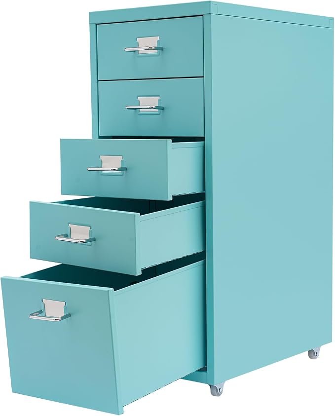 5-Drawer Mobile File Cabinet, Metal Vertical Storage Cabinet Under Desk Organizer with Wheels for Home Office