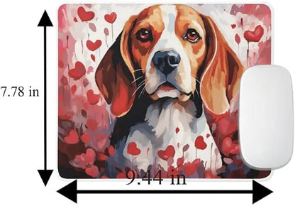 Beagle Mouse Pad Dog with Red Hearts Pattern Non-Slip Rubber Mouse Pad Puppy in Love Mouse Pad for Home Office Work Desk Computer Desktop Laptop for Dog Lovers