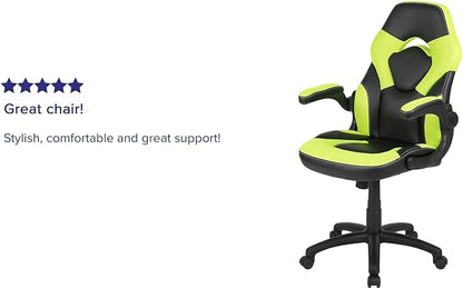 Flash Furniture X10 Gaming Chair Racing Office Ergonomic Computer PC Adjustable Swivel Chair with Flip-up Arms, Neon Green/Black LeatherSoft