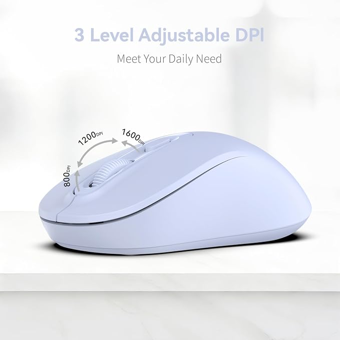 Wireless Mouse, 2026 New Model, Silent Click Ergonomic Design, Portable, 4 Buttons, Adjustable DPI (800/1200/1600), for Laptop/PC/Office (Violet)