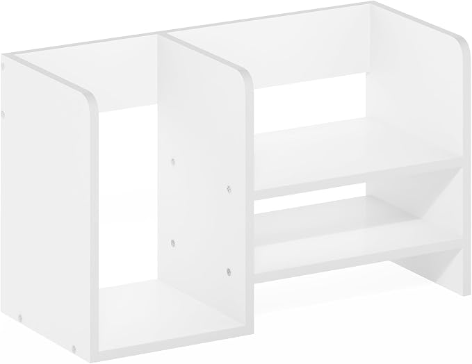 Furinno HERMITE Desk Organizers, Office Organization with Accessories and Vertical File Holder, Desktop Book Shelf, for Office Supplies, Desk Accessories, for Study Room, Dorm, White