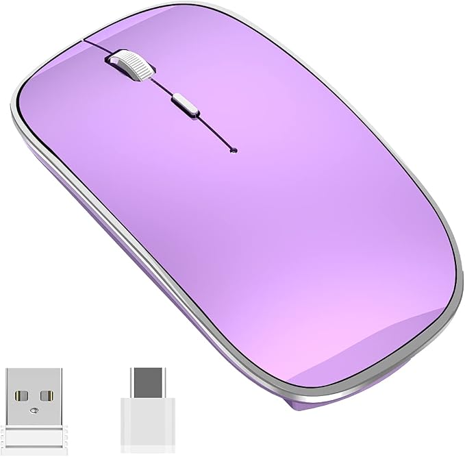 Halpilt Wireless Mouse Chargeable Portable Silent USB and Type-C Dual Mode Wireless Mouse 3 Adjustable DPI for Laptop, Mac, Android, PC (Q23S Purple)