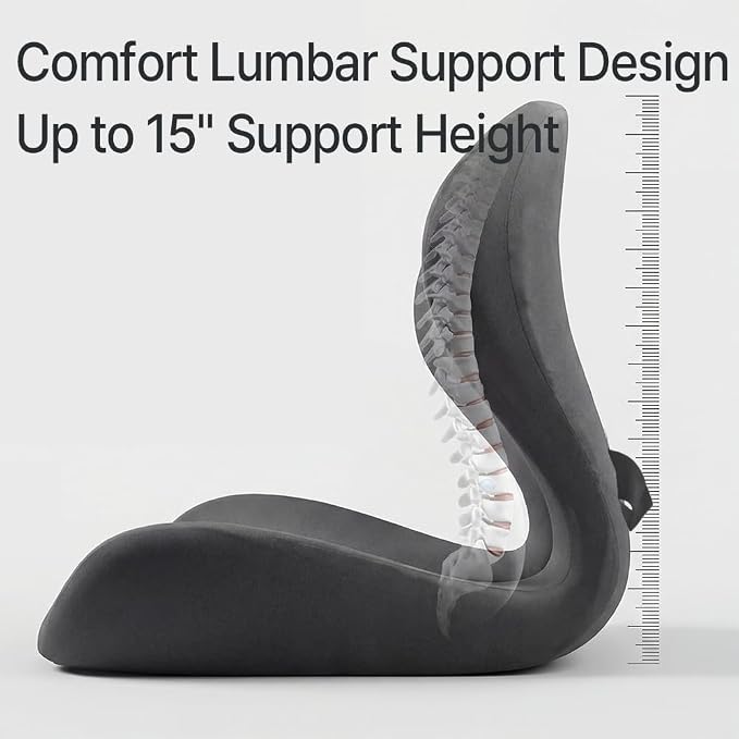 Navizam Lumbar Support Pillow for Office Chair – Seat Cushions for Office Chairs - Back Support for Office Chair, Pillow for Car – Chair Cushion with Anti-Slip Base, Backrest with Elastic Strap