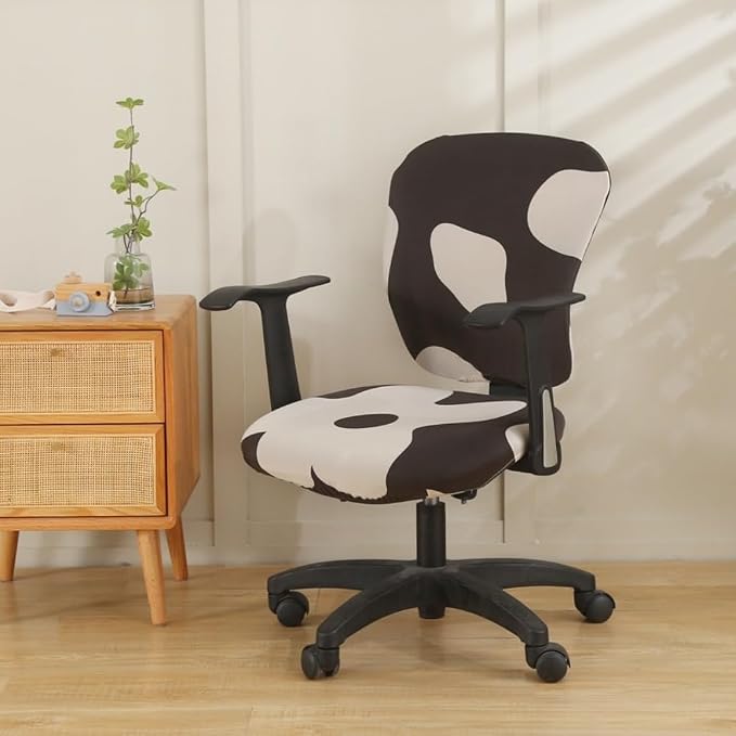 Jinzio Computer Office Chair Cover - Split Protective & Stretchable Cloth Polyester Universal Desk Task Chair Chair Covers Stretch Rotating Chair Slipcover (Black Candy)