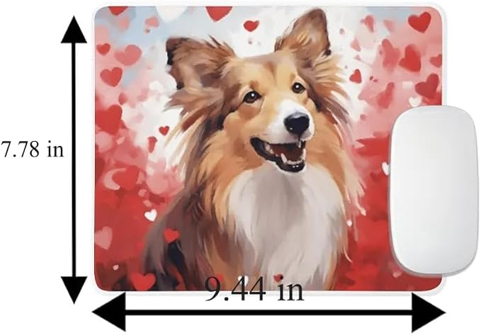 Shetland Sheepdog Mouse Pad Dog with Red Hearts Pattern Non-Slip Rubber Mouse Pad Puppy in Love Mouse Pad for Home Office Work Desk Computer Desktop Laptop for Dog Lovers