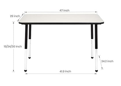 Amazon Basics Adjustable Height Rectangular Classroom Activity Table, Writing Desk for School and Home, Grey Top/Black Edge, 47" W x 29" L x 30" H