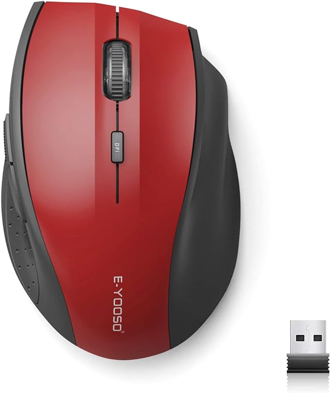 E-YOOSO Wireless Mouse for Laptop, Portable Optical Computer Mouse, 6 Buttons, Cordless 2.4GHz with USB Receiver, 5-Level 4800 DPI, 18 Months Battery Life, for PC, Chromebook, Windows, Mac(Red)